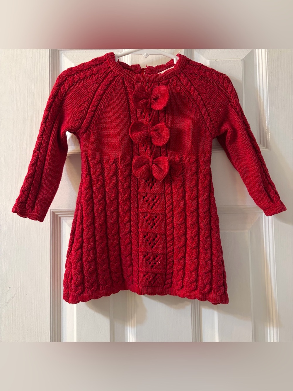Cynthia Rowley Girl's Vibrant Red Cable Knit Sweater Dress w/Bows Size 12 Months